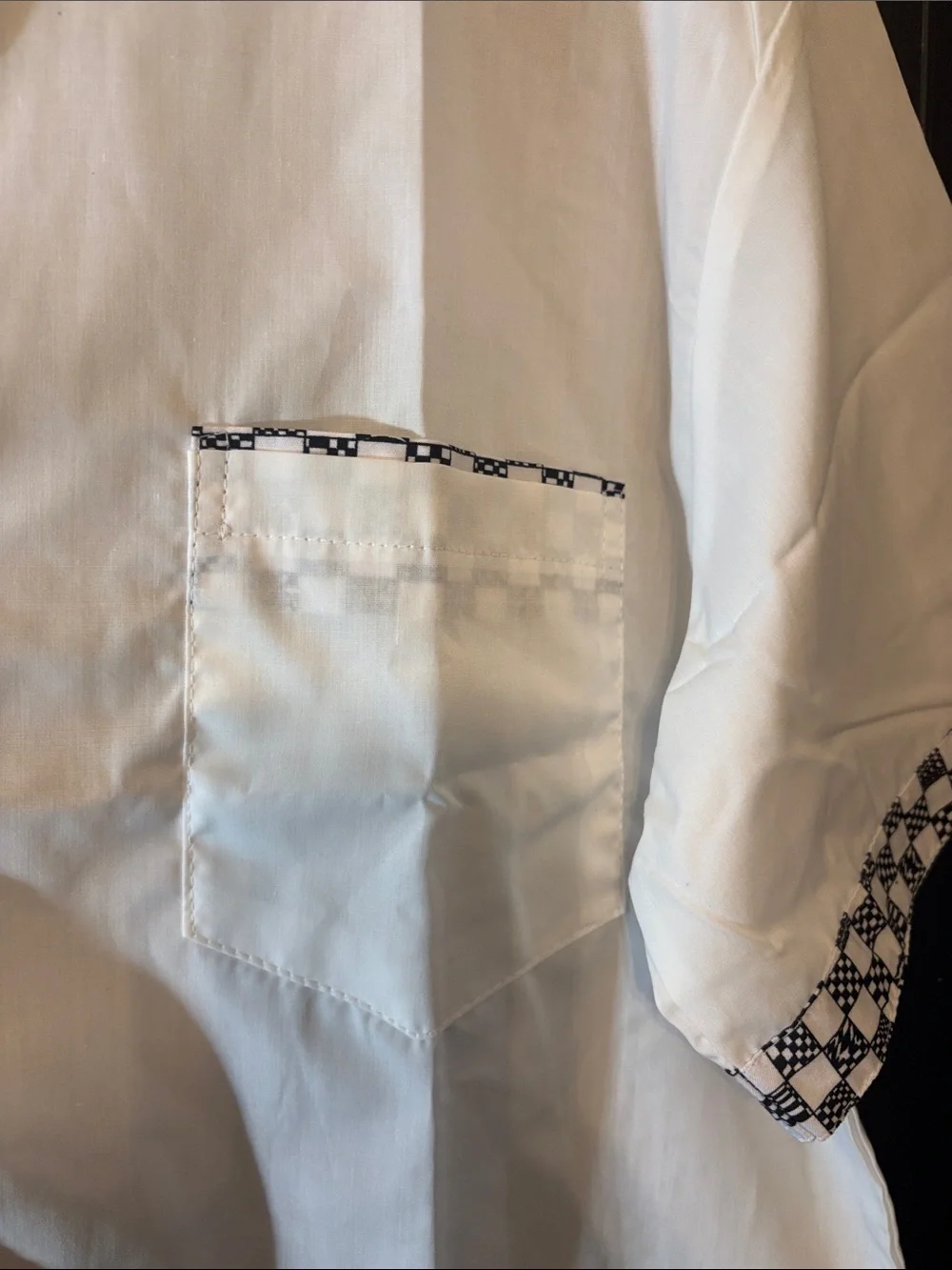 Men's White Short-Sleeve Button-Down Shirt with Patterned Collar